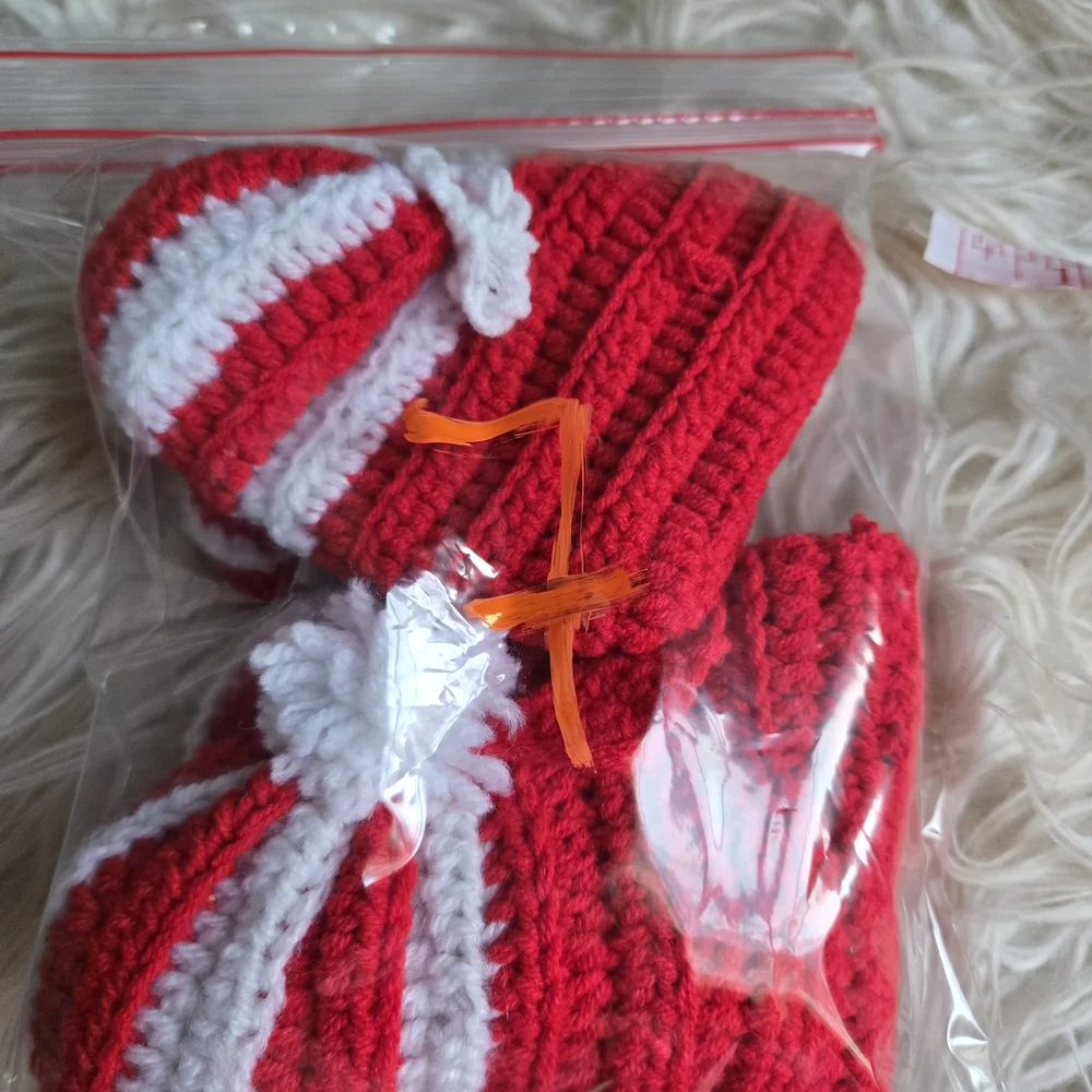 Red and White Knitted Baby Booties
